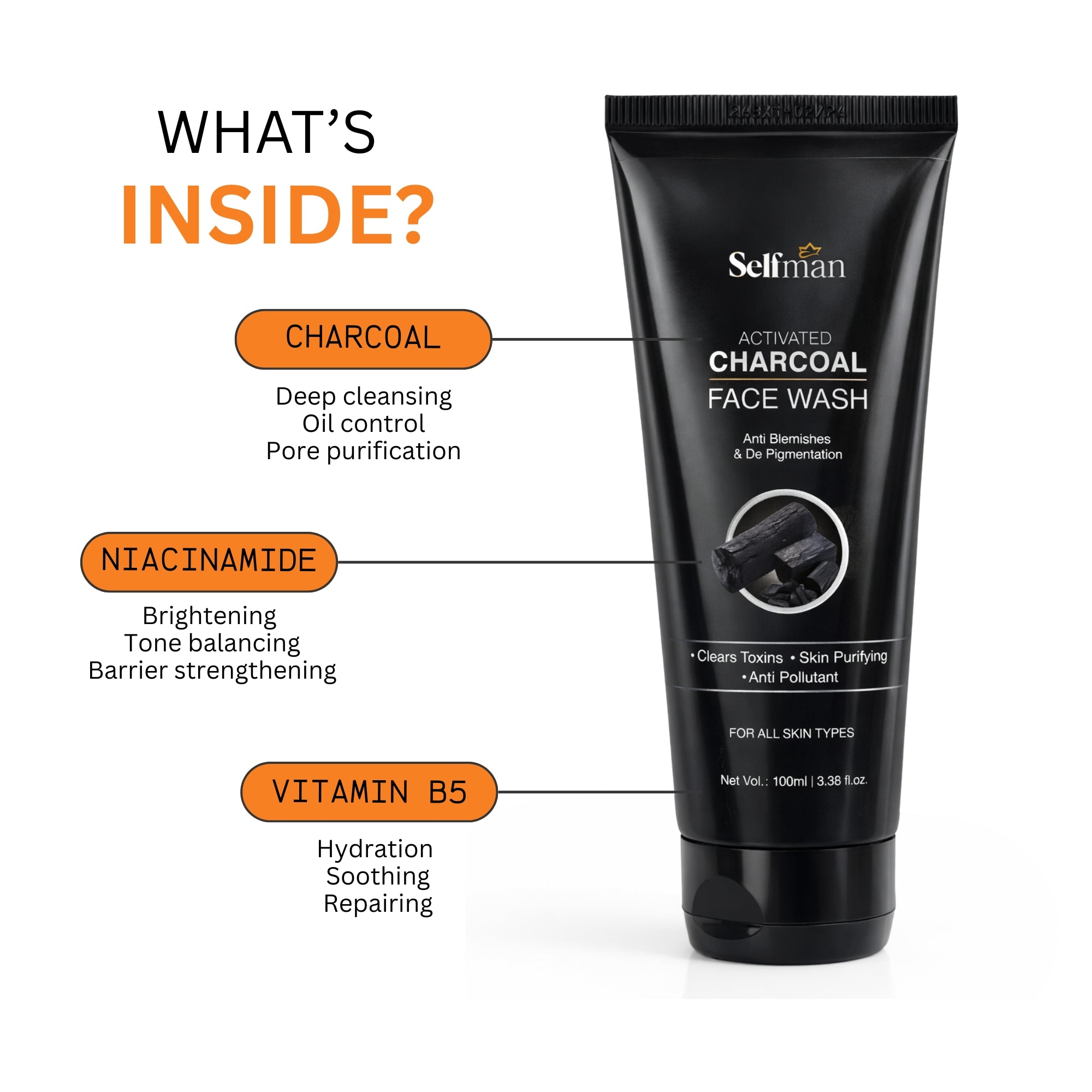 Activated Charcoal Face Wash - Anti Blemishes & De-Pigmentation