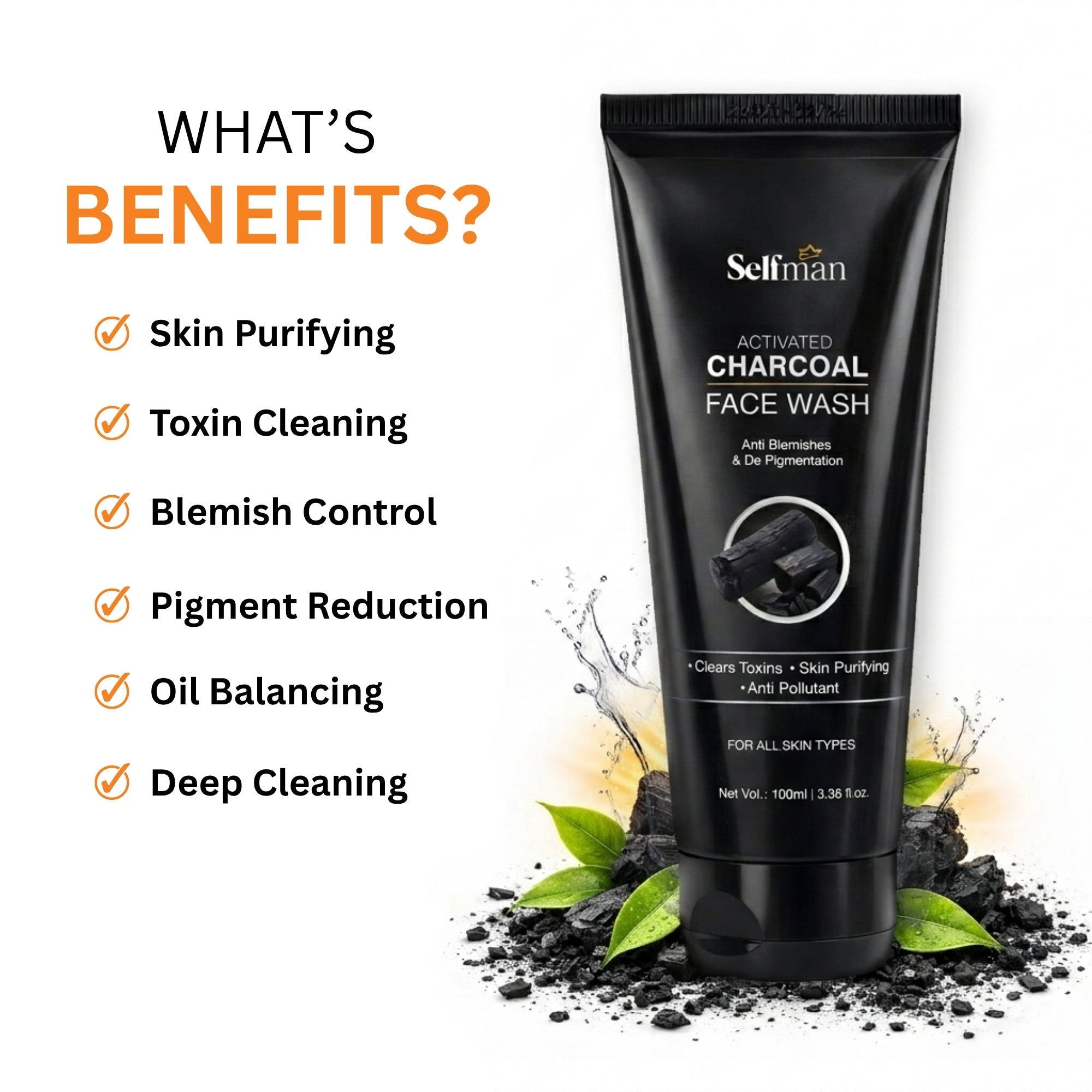 Activated Charcoal Face Wash - Anti Blemishes & De-Pigmentation
