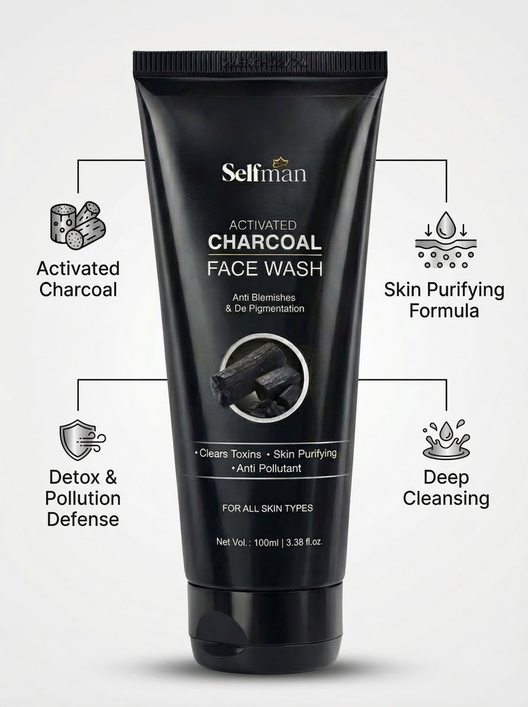 Activated Charcoal Face Wash - Anti Blemishes & De-Pigmentation